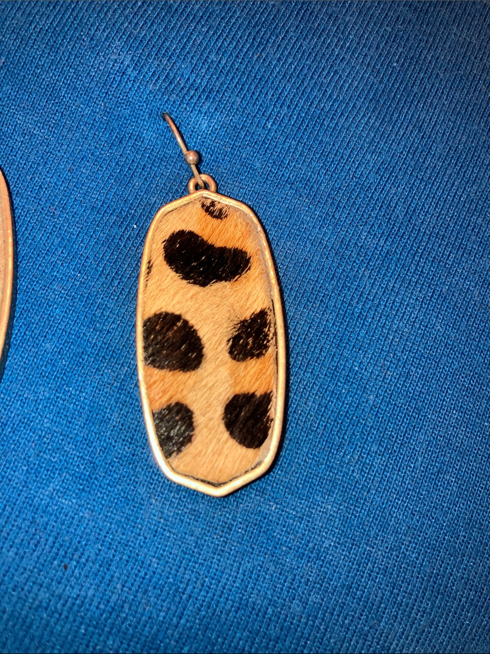 Leopard Print Drop Earrings - Gold Tone with Black Spots - Picture 4 of 5